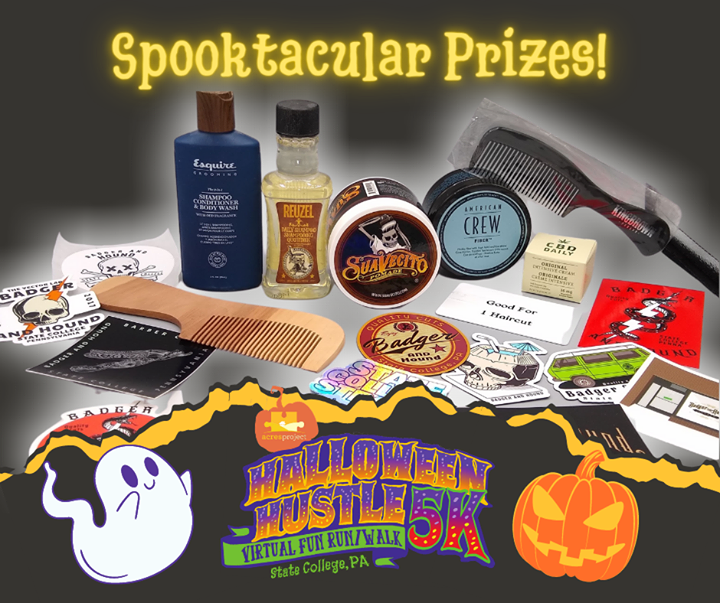 Huge thanks to Badger and Hound Barber Company for donating some truly "spooktacular" prizes for our Halloween Hustle Virtual 5K! The event lasts all 