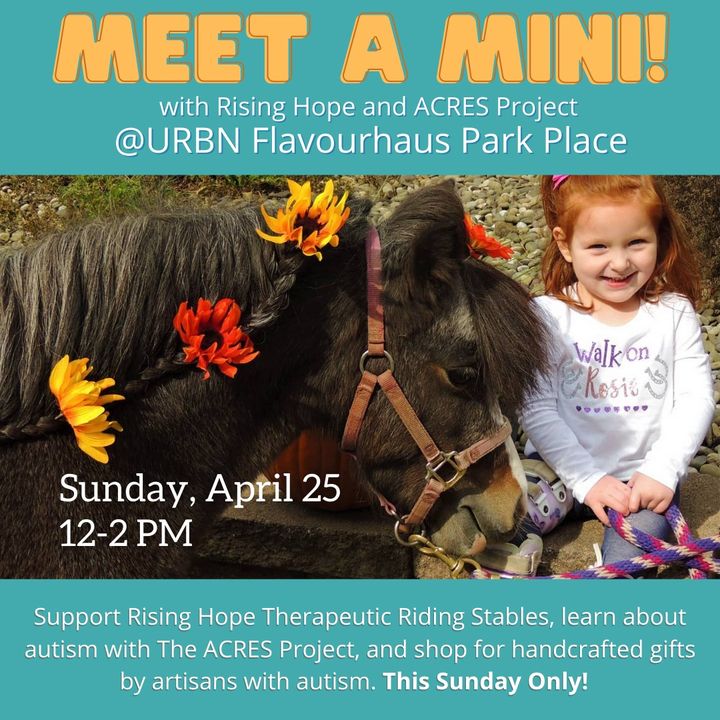 This Sunday Only! Join ACRES and Rising Hope Therapeutic Riding Center at URBN Flavourhaus from 12-2 PM to meet some friendly mini horses, learn about